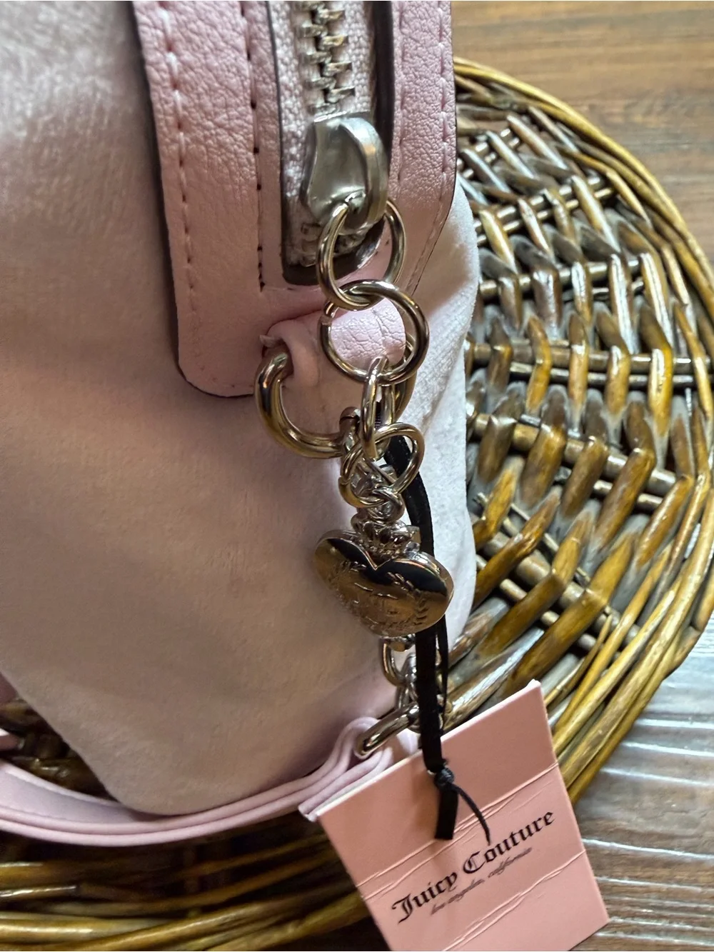 Juicy Couture Pink Mini Satchel with Embroidered Logo and Bow Charm